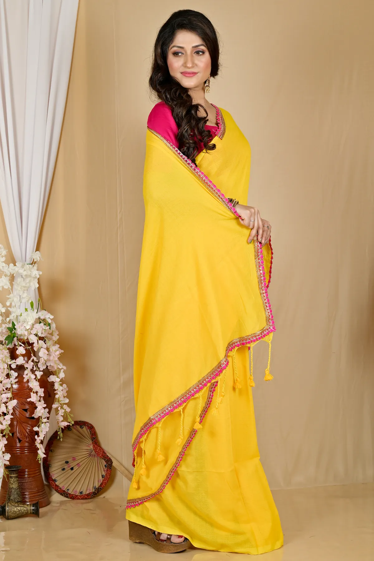 DipDiya Pure Cotton Yellow Thanli A Legacy Woven Handloom Sarees