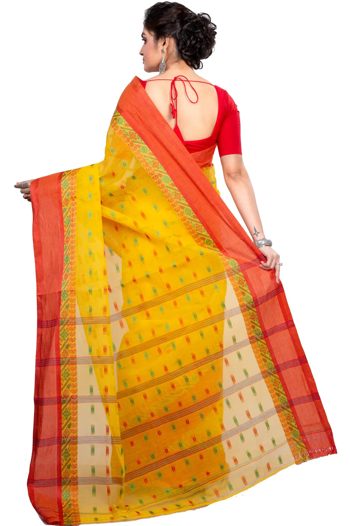 DipDiya Pure Cotton Yellow ToraPar Artisan Crafted Tant Sarees