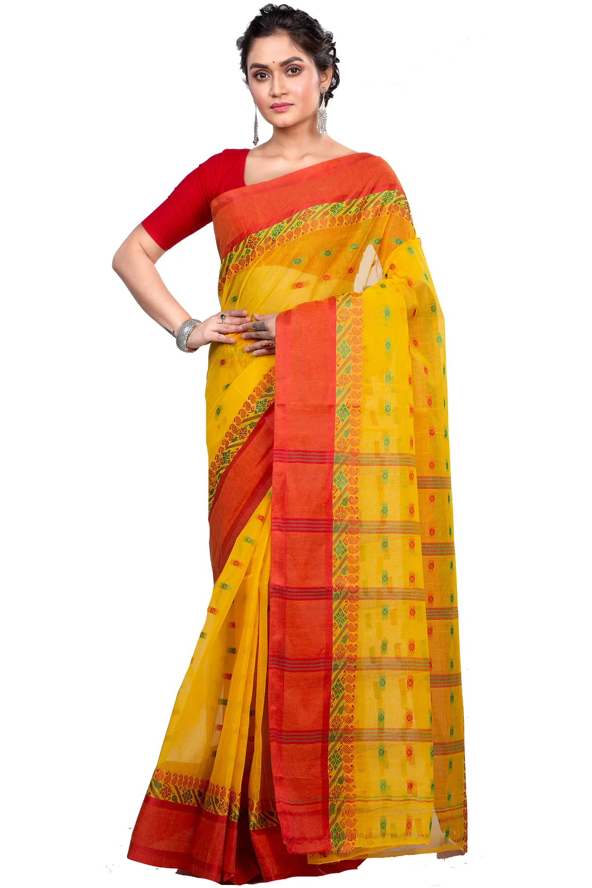 DipDiya Pure Cotton Yellow ToraPar Artisan Crafted Tant Sarees