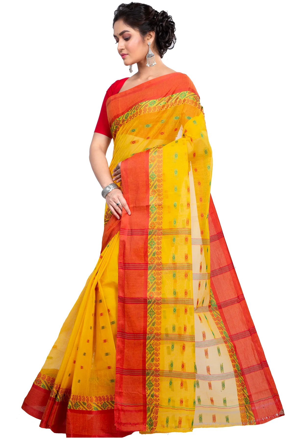 DipDiya Pure Cotton Yellow ToraPar Artisan Crafted Tant Sarees