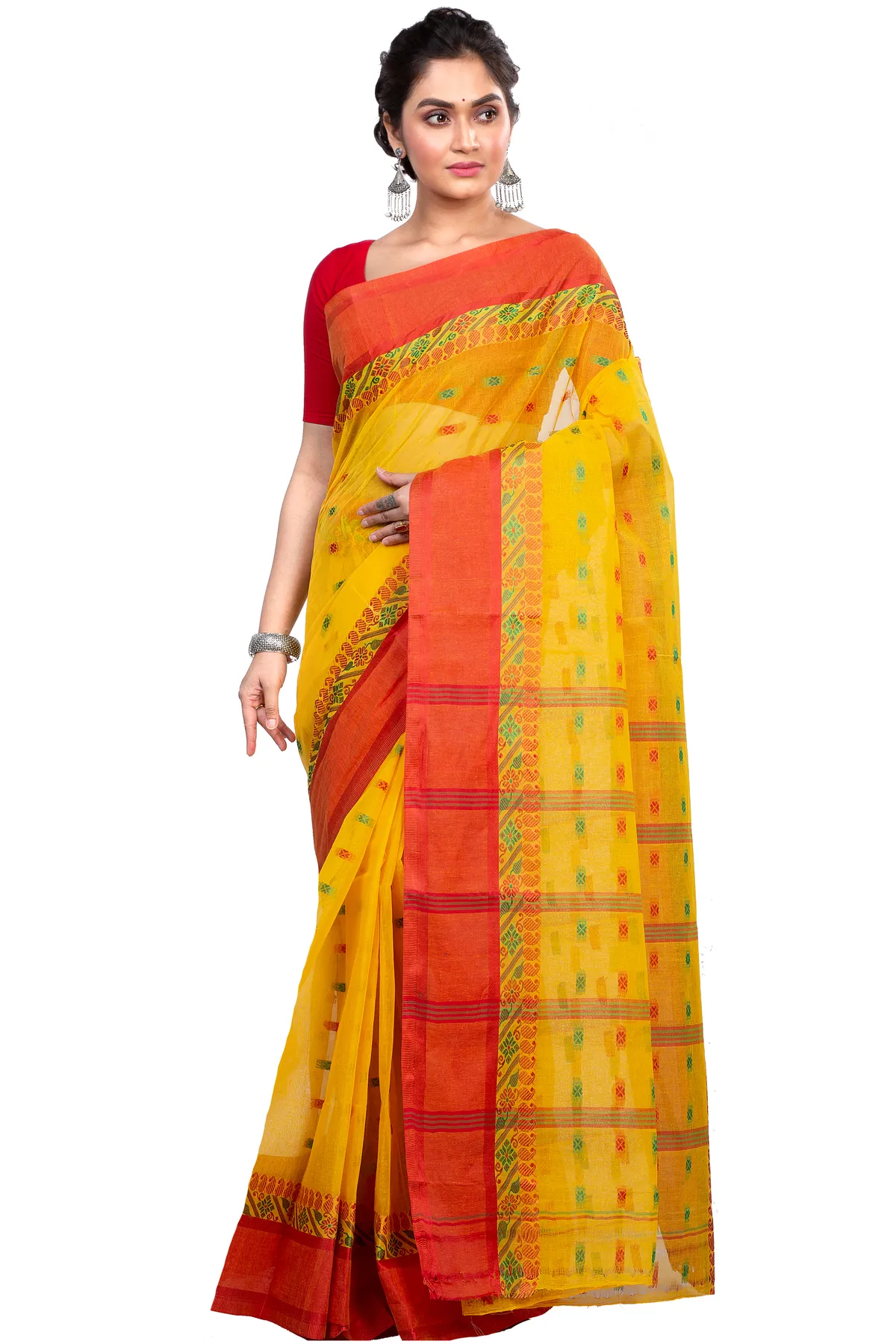DipDiya Pure Cotton Yellow ToraPar Artisan Crafted Tant Sarees