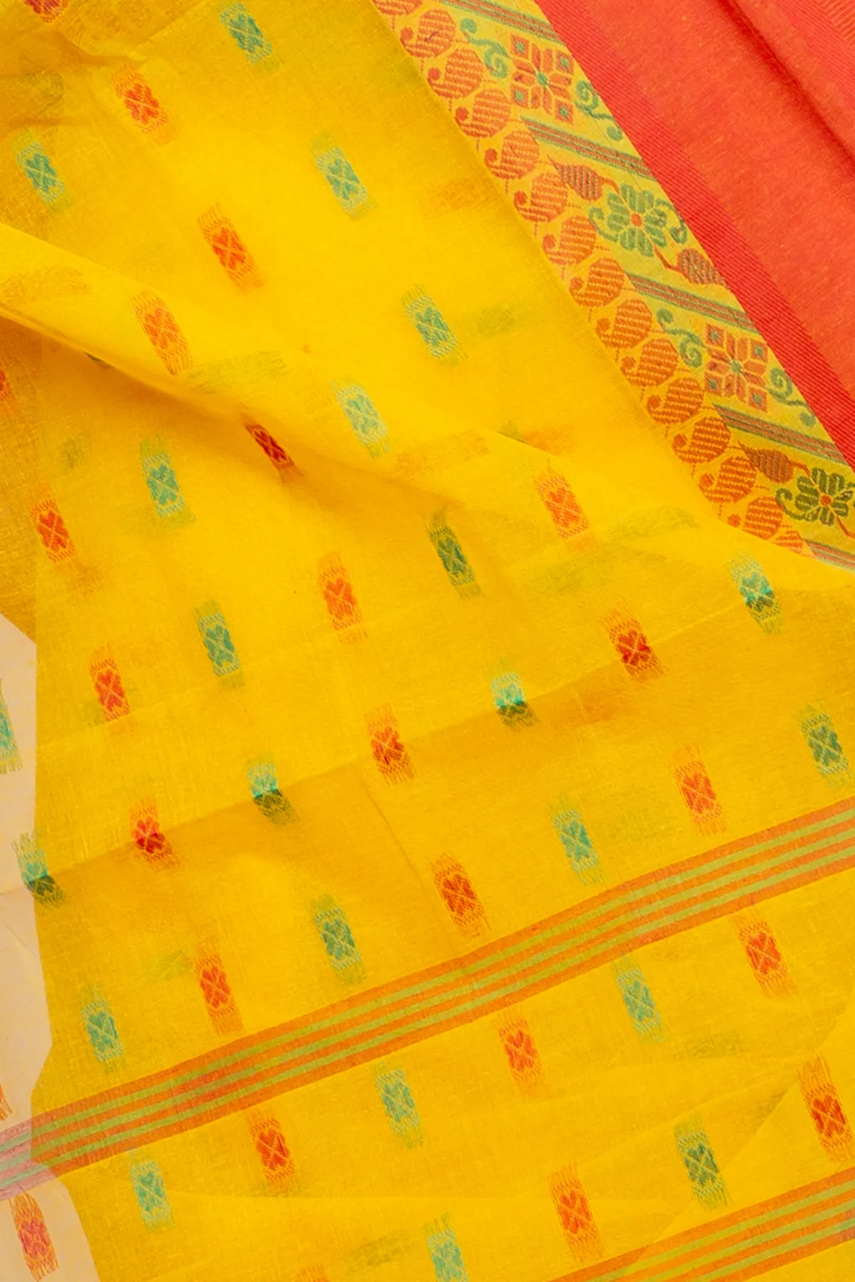 DipDiya Pure Cotton Yellow ToraPar Artisan Crafted Tant Sarees