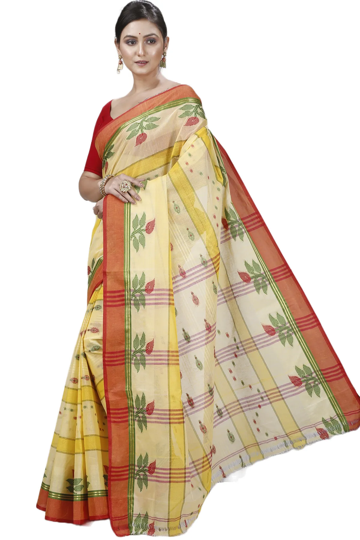 DipDiya Pure Cotton Yellow Udichi Heritage Elegance Tant Sarees