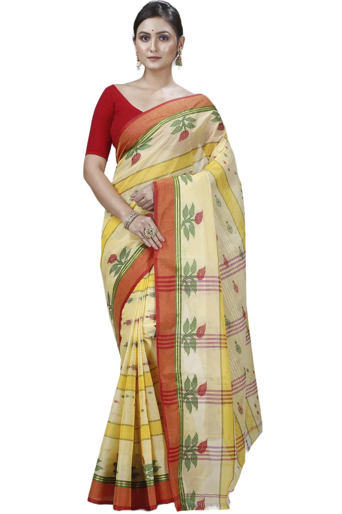 DipDiya Pure Cotton Yellow Udichi Heritage Elegance Tant Sarees
