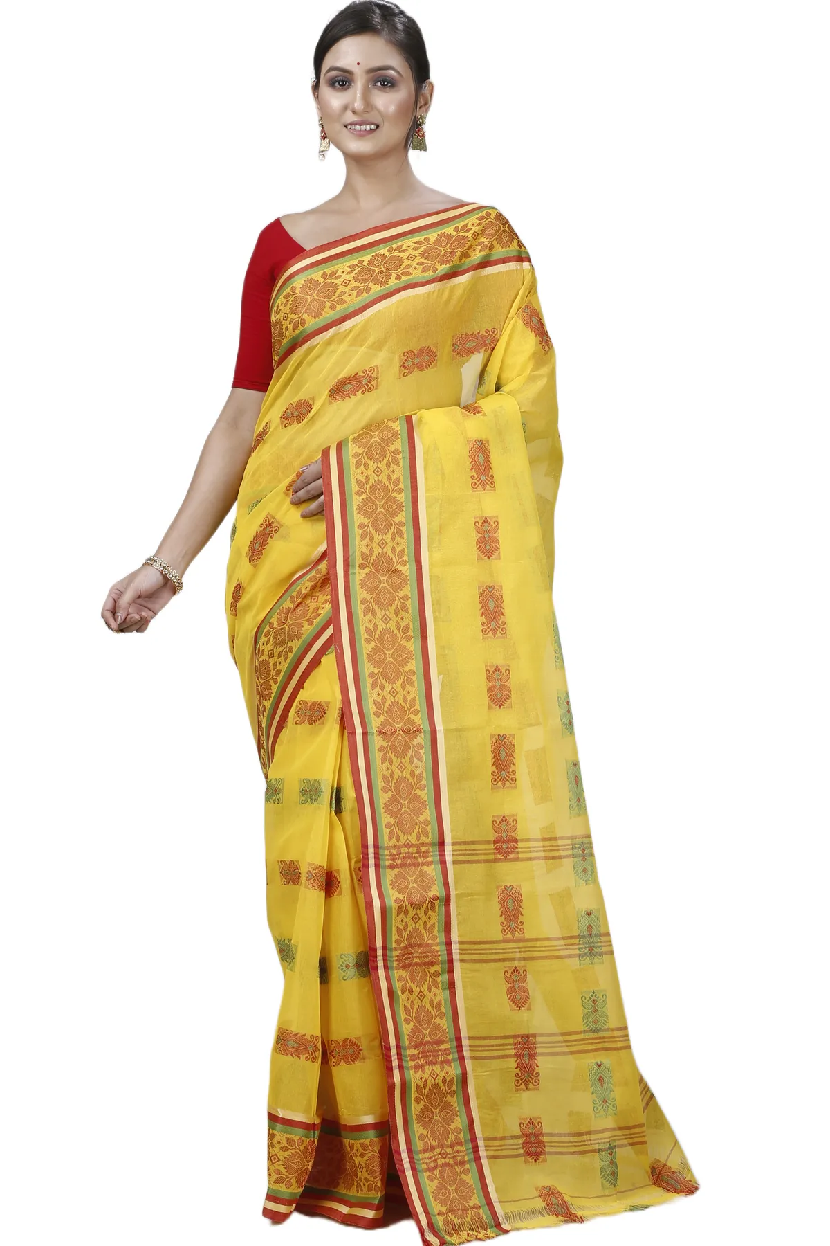 DipDiya Pure Cotton Yellow Uditi Bengal’s Tradition Tant Sarees