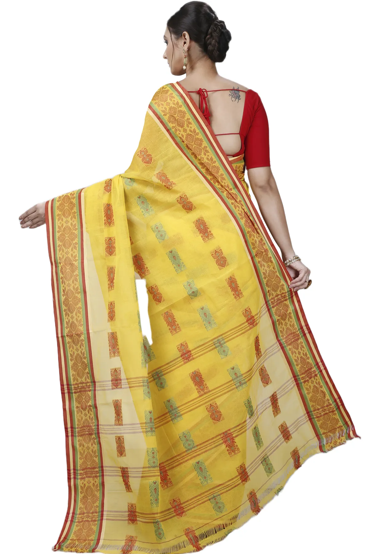 DipDiya Pure Cotton Yellow Uditi Bengal’s Tradition Tant Sarees