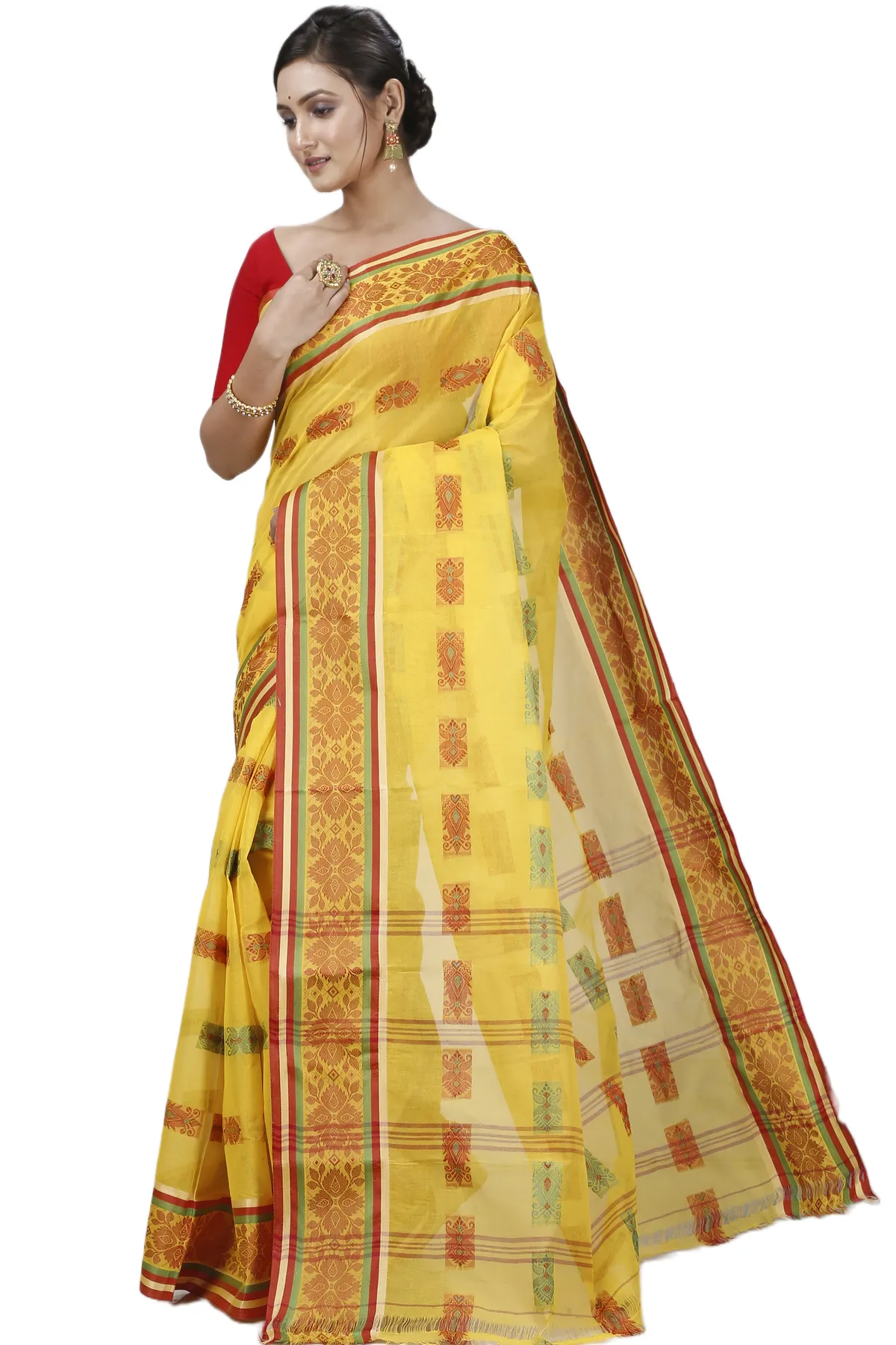 DipDiya Pure Cotton Yellow Uditi Bengal’s Tradition Tant Sarees
