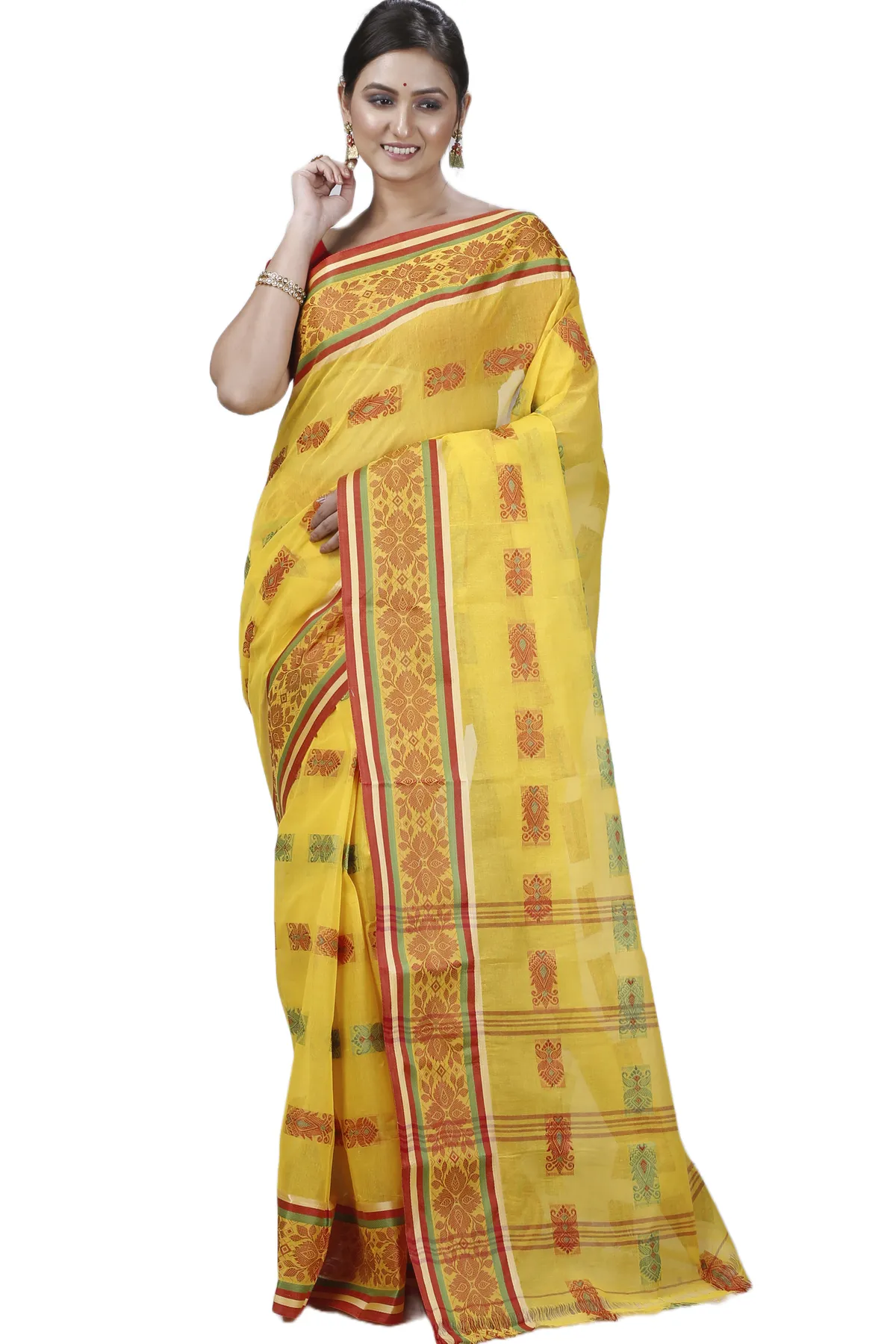 DipDiya Pure Cotton Yellow Uditi Bengal’s Tradition Tant Sarees