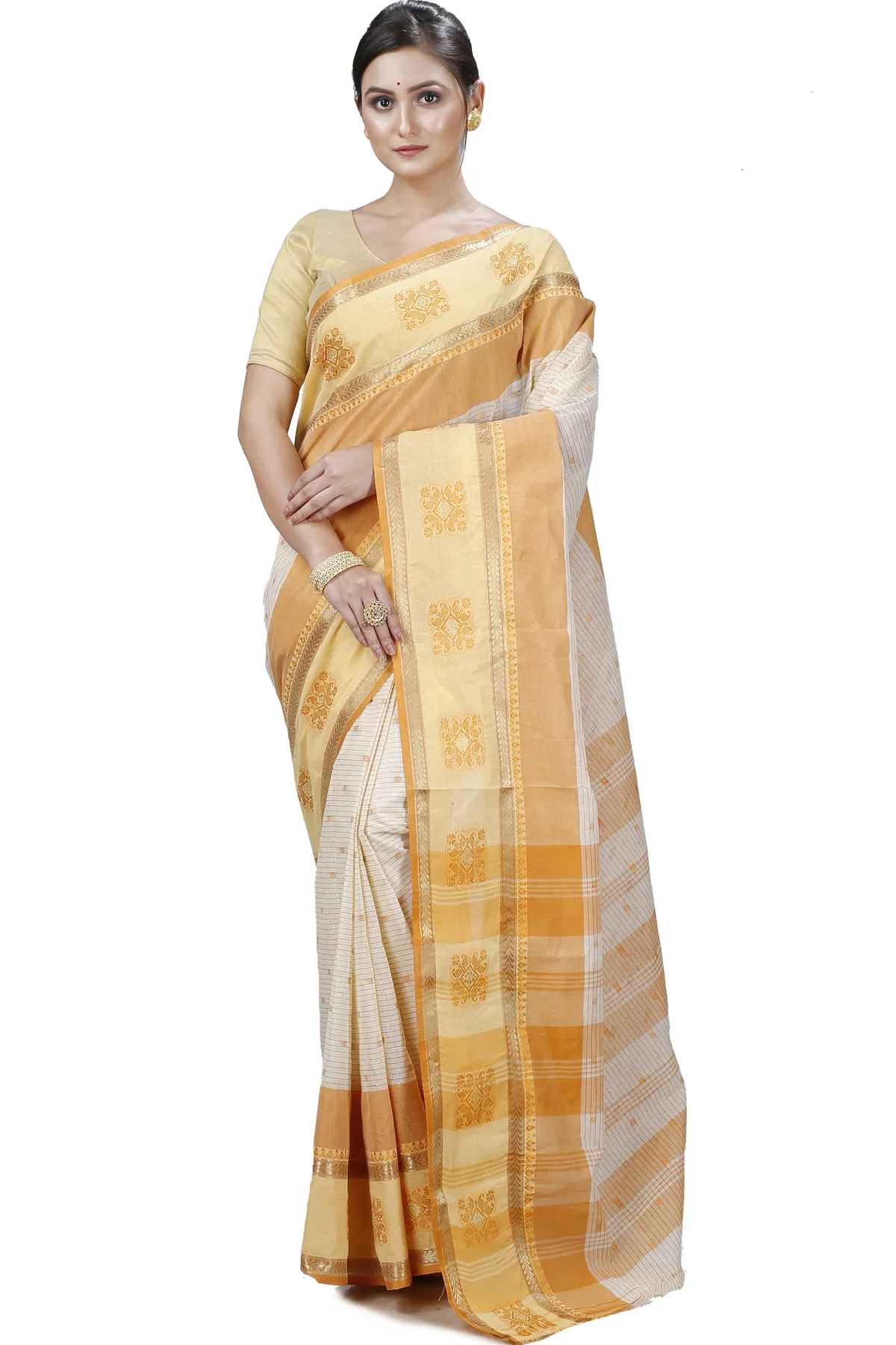 DipDiya Pure Cotton Yellow Uma Crafted in Bengal Tant Sarees