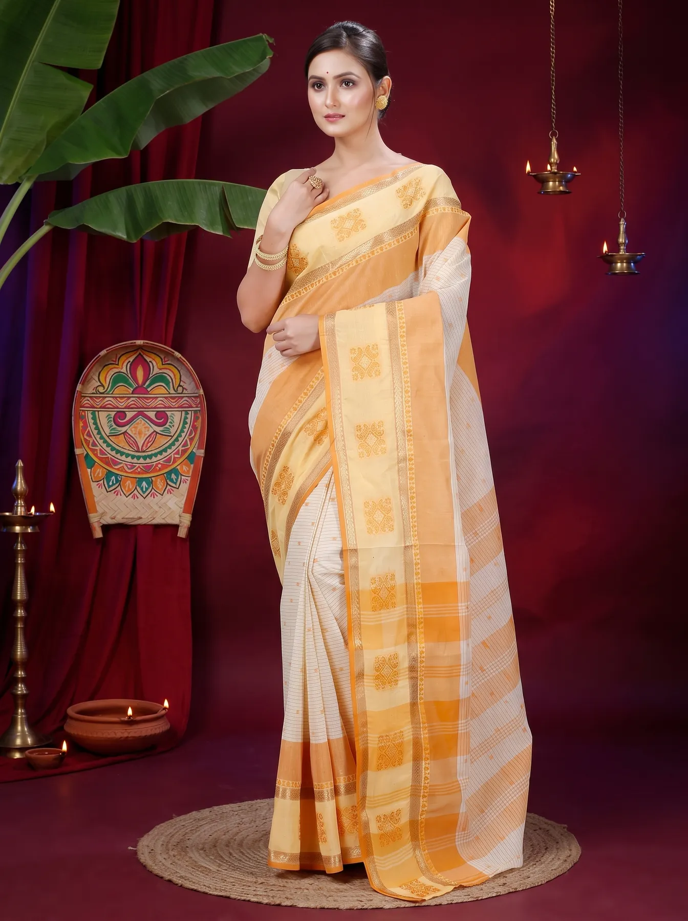 DipDiya Pure Cotton Yellow Uma Crafted in Bengal Tant Sarees