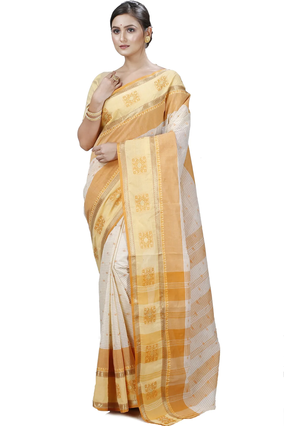 DipDiya Pure Cotton Yellow Uma Crafted in Bengal Tant Sarees