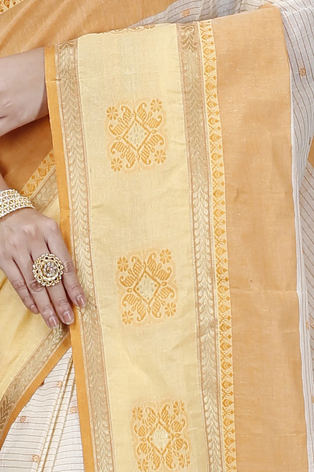 DipDiya Pure Cotton Yellow Uma Crafted in Bengal Tant Sarees
