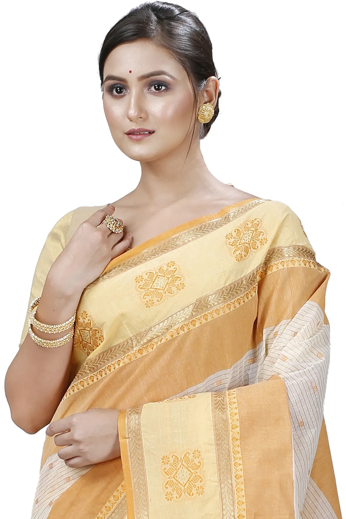 DipDiya Pure Cotton Yellow Uma Crafted in Bengal Tant Sarees
