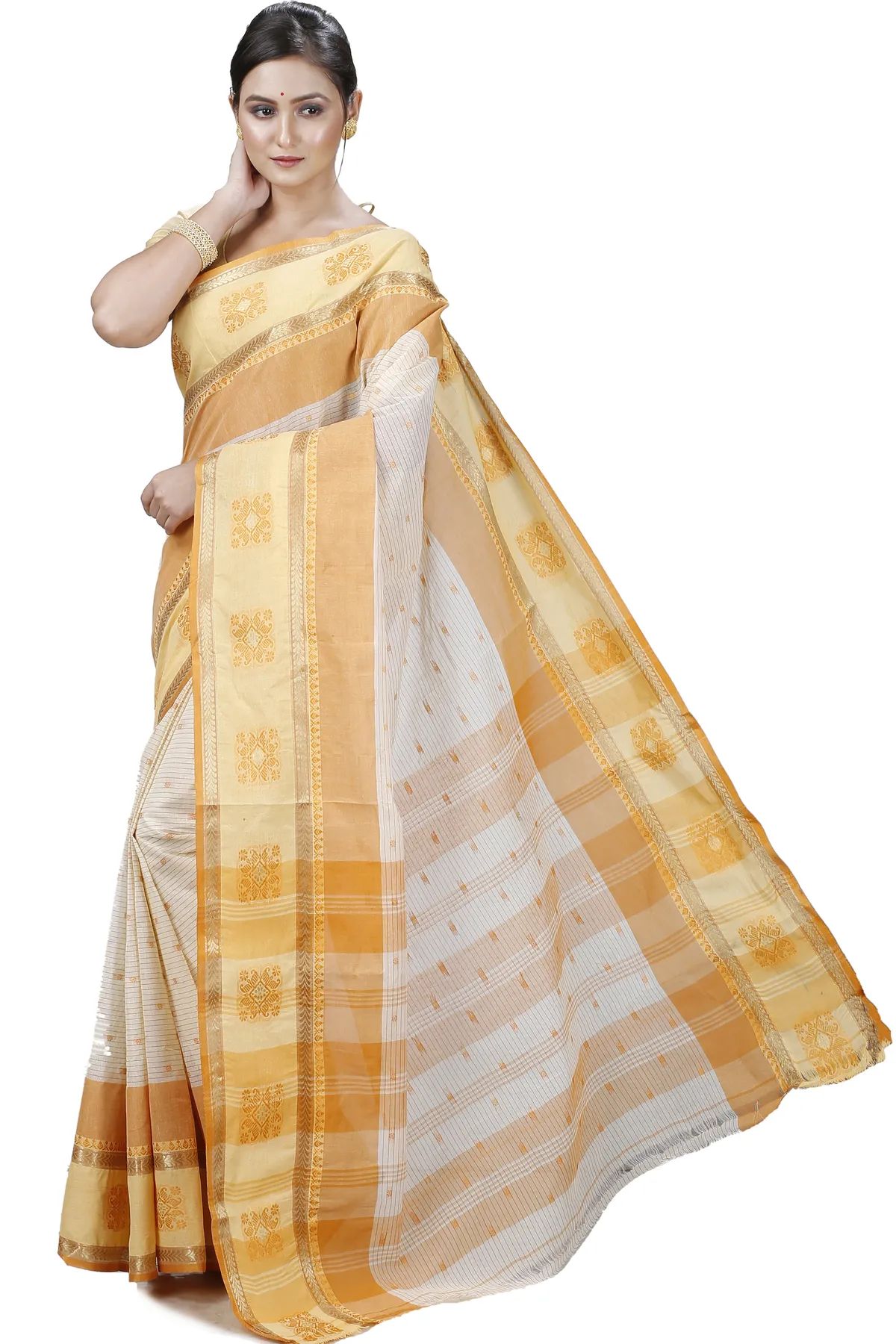 DipDiya Pure Cotton Yellow Uma Crafted in Bengal Tant Sarees