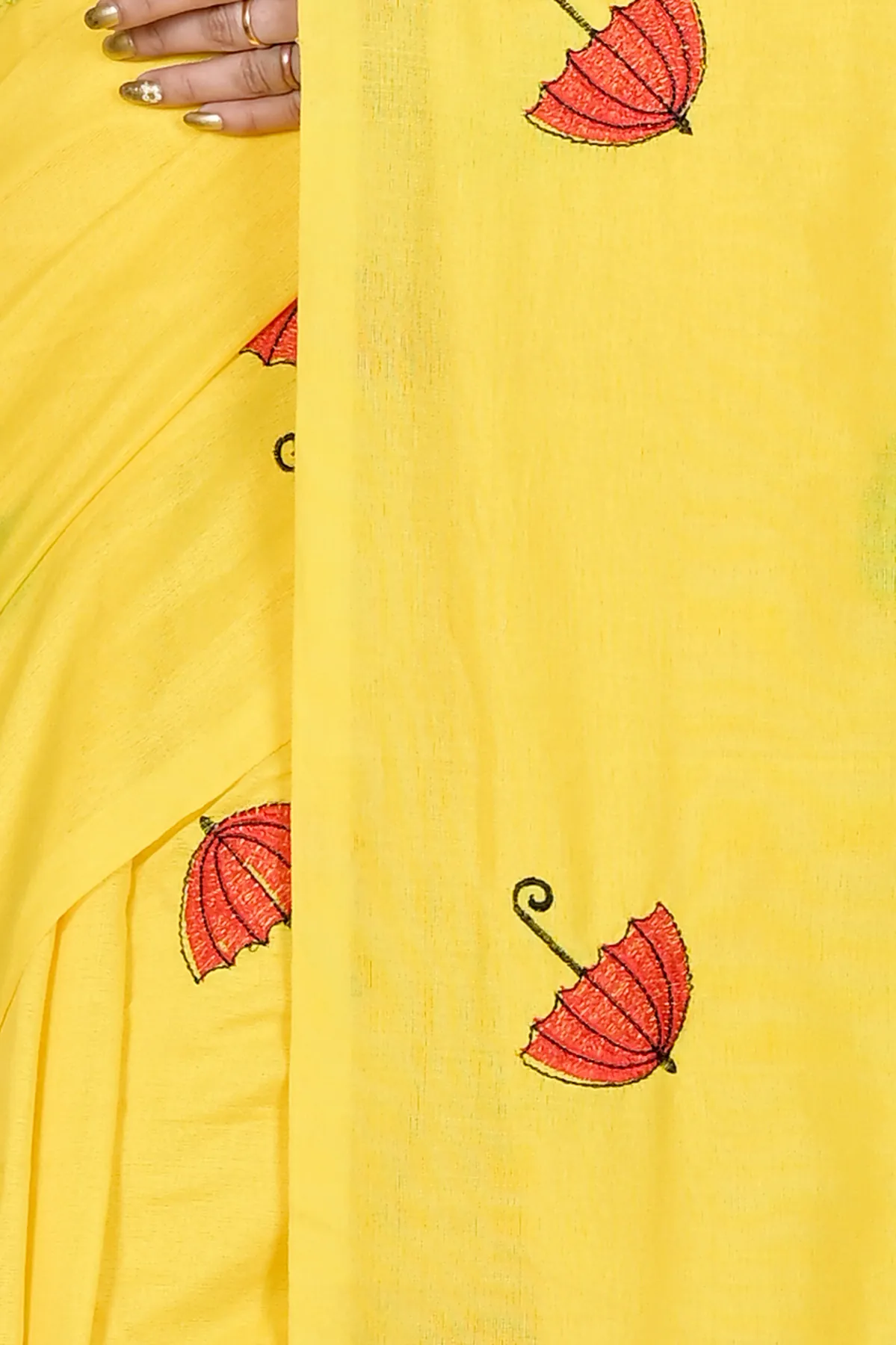 DipDiya Pure Cotton Yellow Umber Than Woven with Love Embroidery Handloom sarees