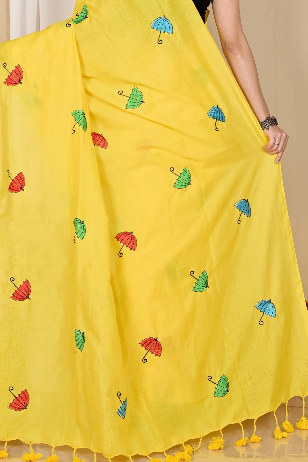 DipDiya Pure Cotton Yellow Umber Than Woven with Love Embroidery Handloom sarees