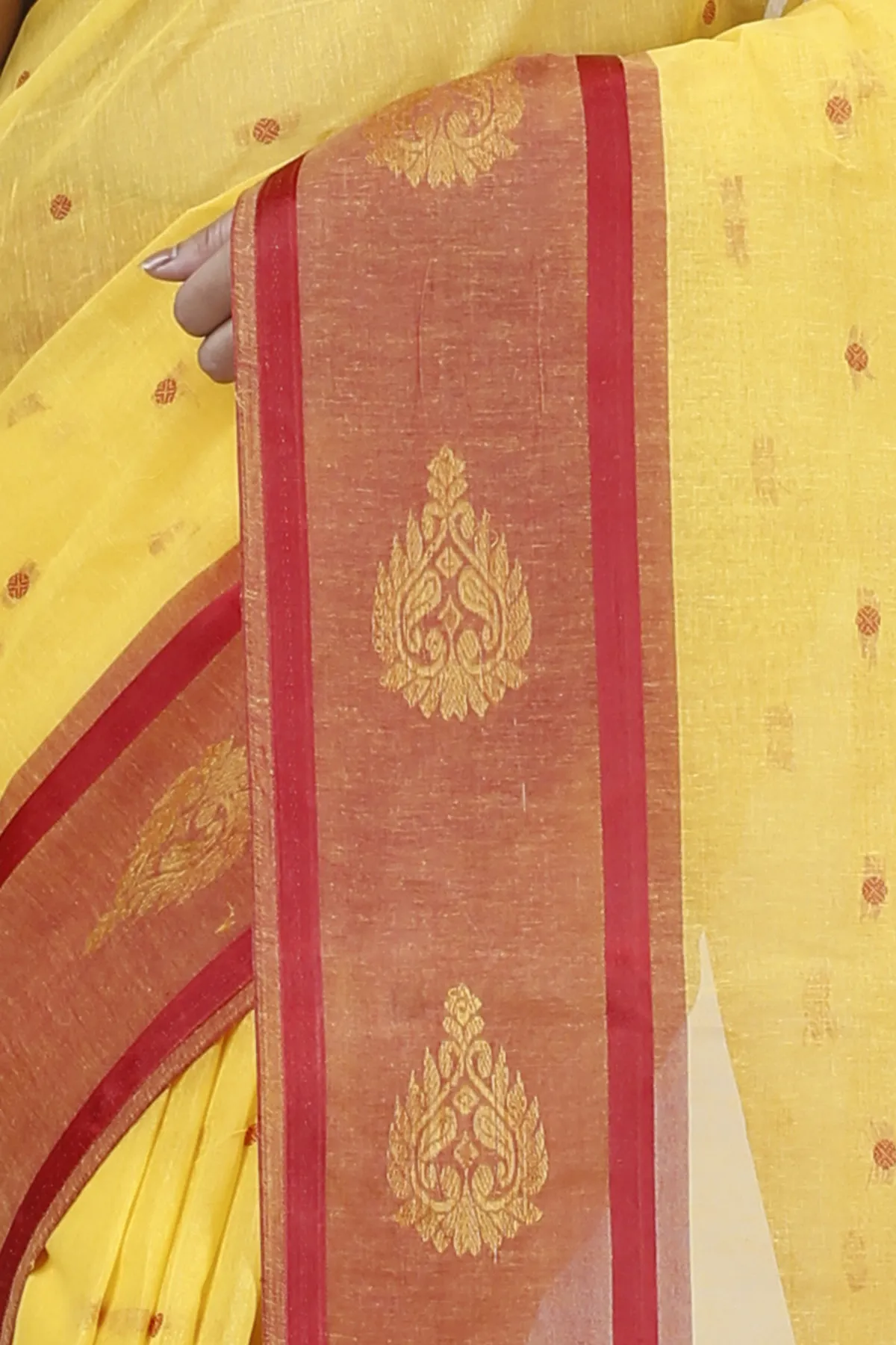 DipDiya Pure Cotton Yellow Upala Regal Bengali Tant Sarees