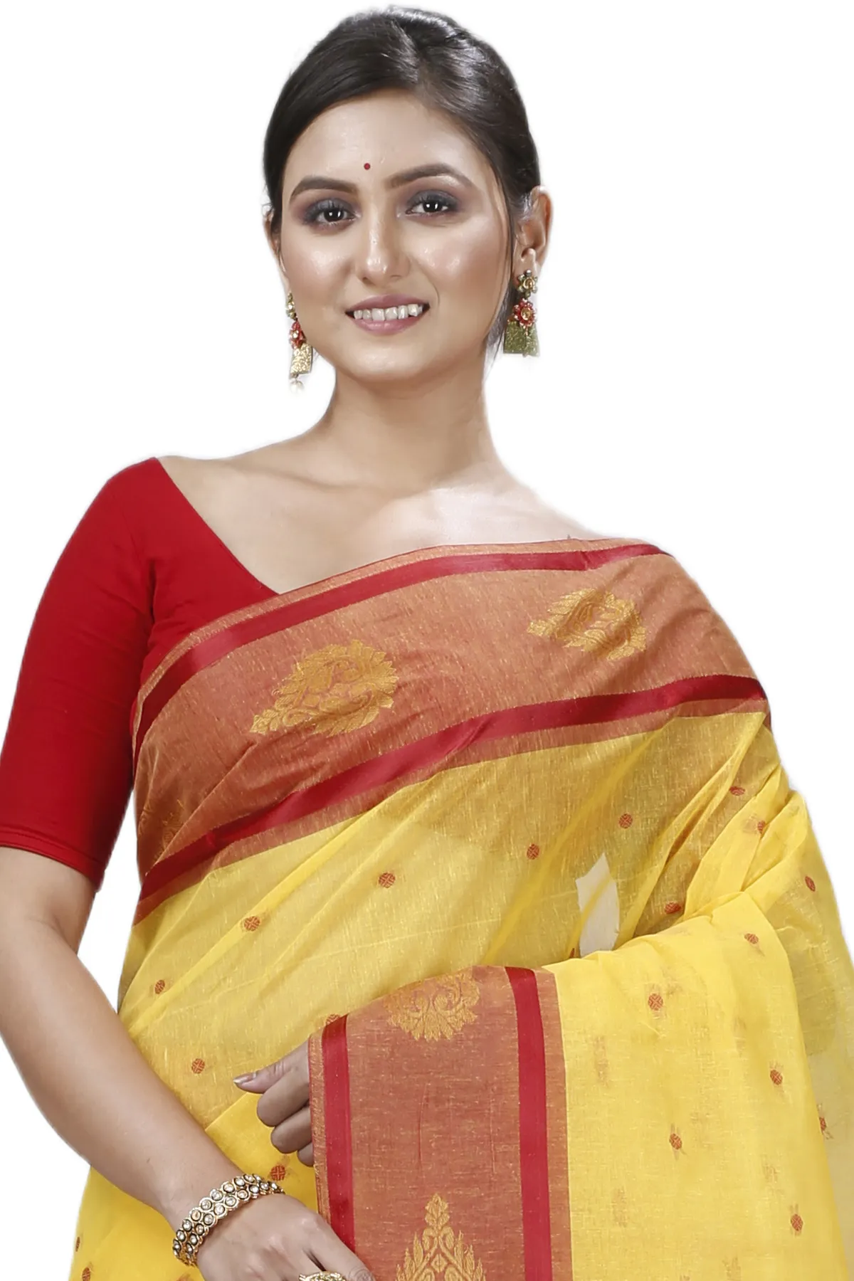 DipDiya Pure Cotton Yellow Upala Regal Bengali Tant Sarees