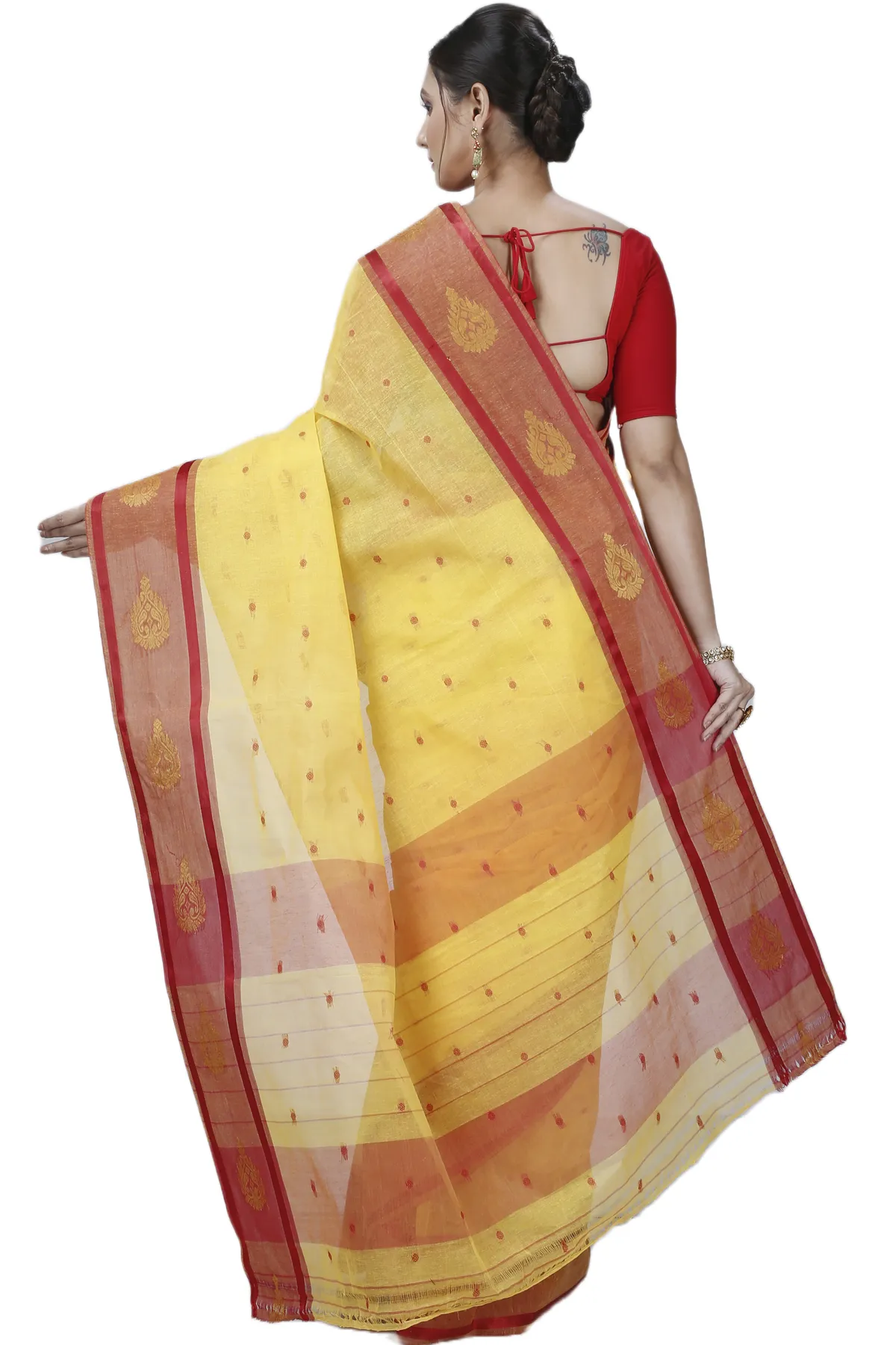 DipDiya Pure Cotton Yellow Upala Regal Bengali Tant Sarees