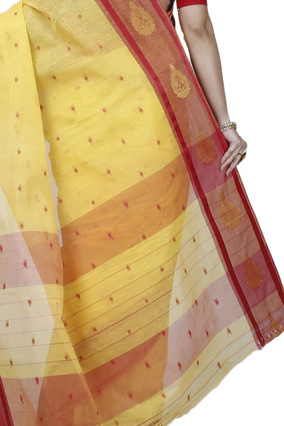 DipDiya Pure Cotton Yellow Upala Regal Bengali Tant Sarees