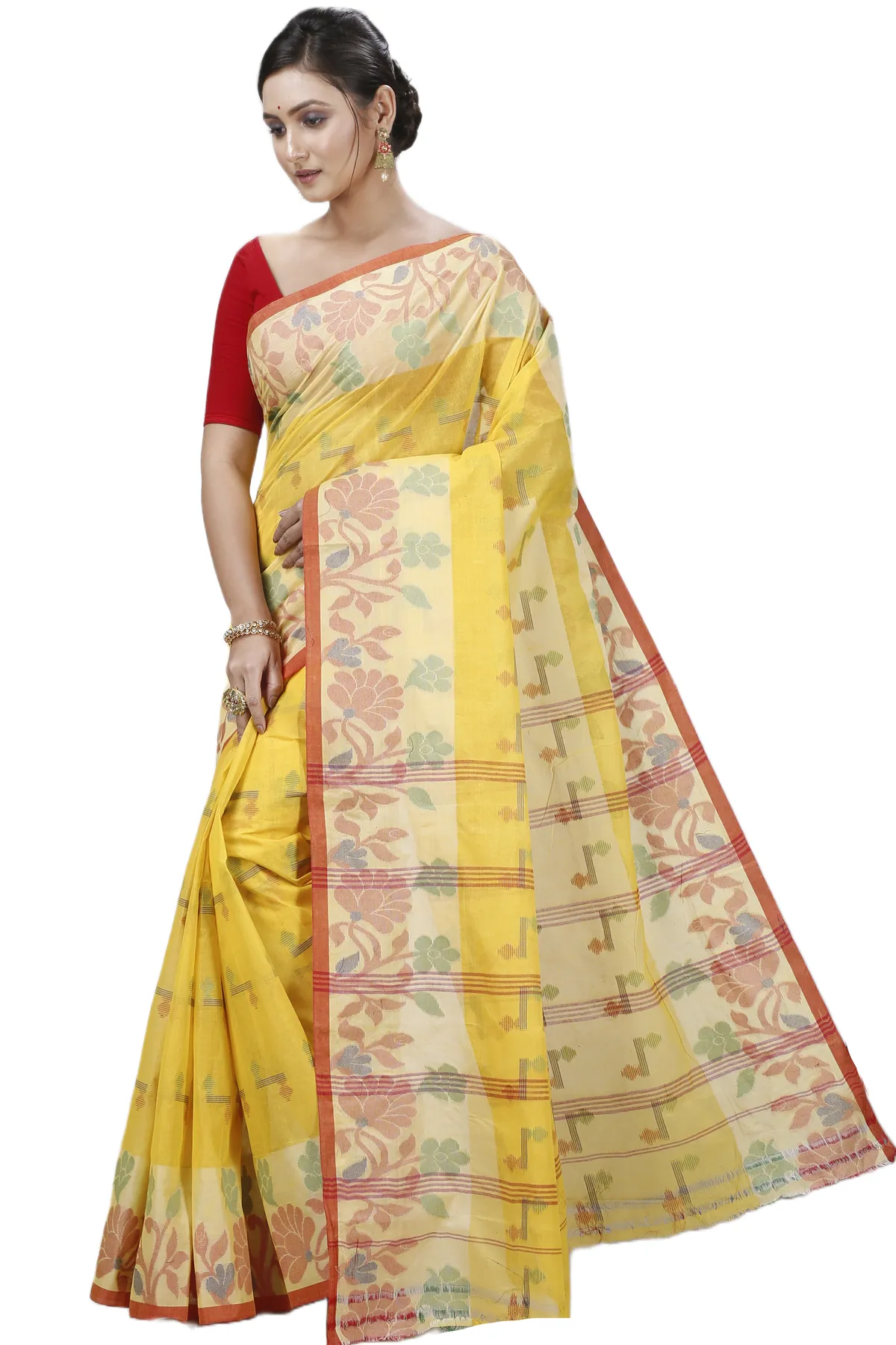 DipDiya Pure Cotton Yellow Urva Crafted in Bengal Tant Sarees