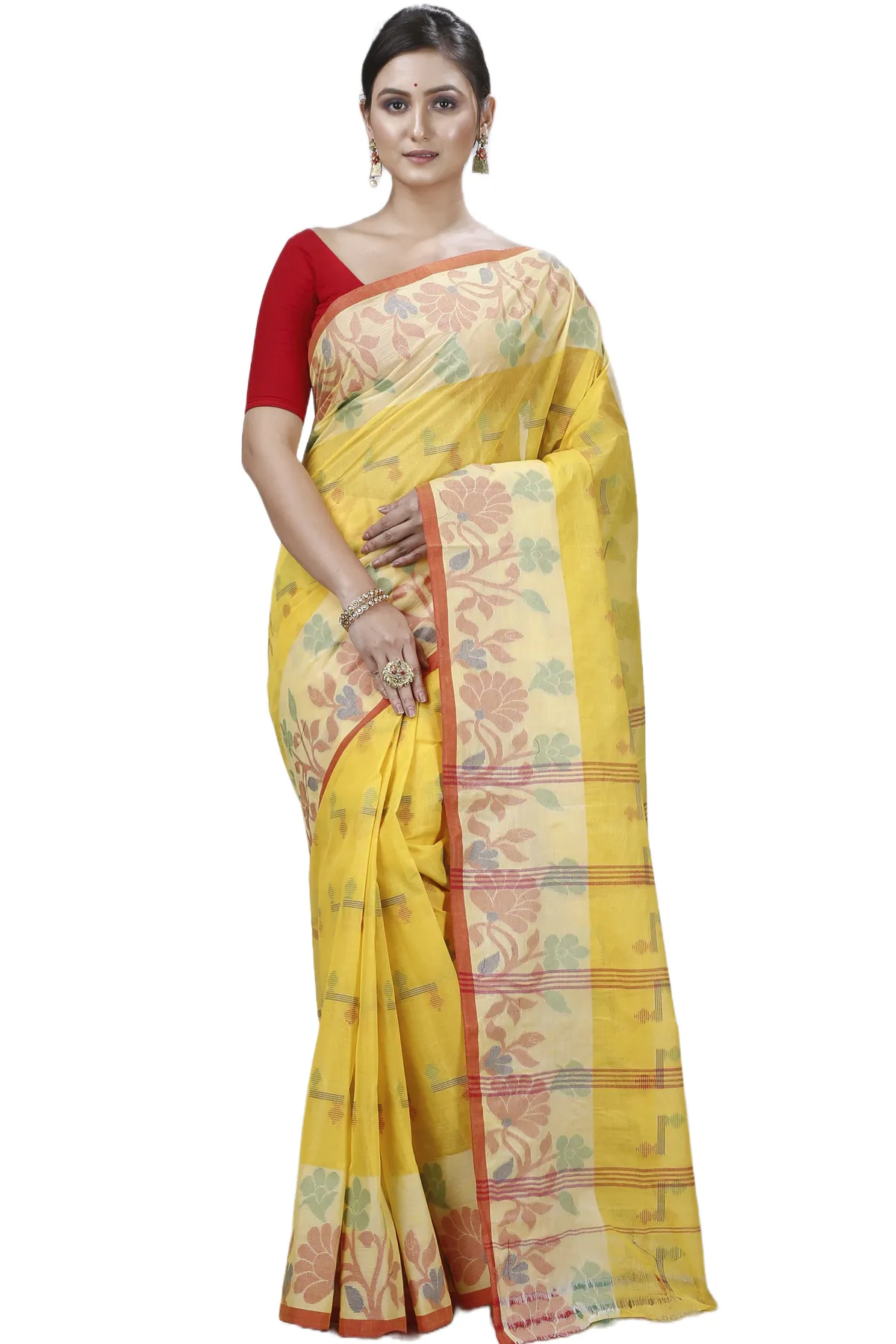 DipDiya Pure Cotton Yellow Urva Crafted in Bengal Tant Sarees