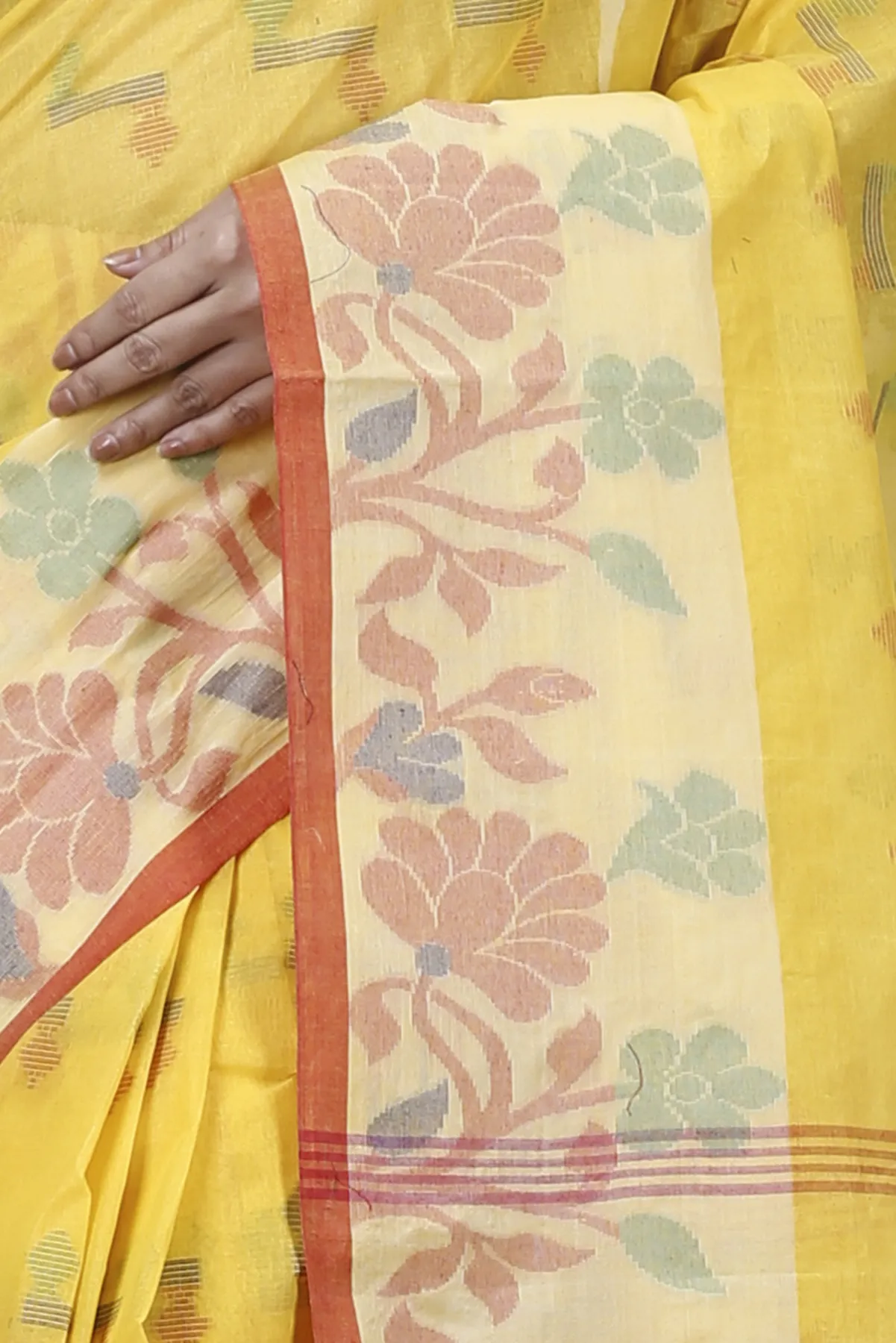 DipDiya Pure Cotton Yellow Urva Crafted in Bengal Tant Sarees