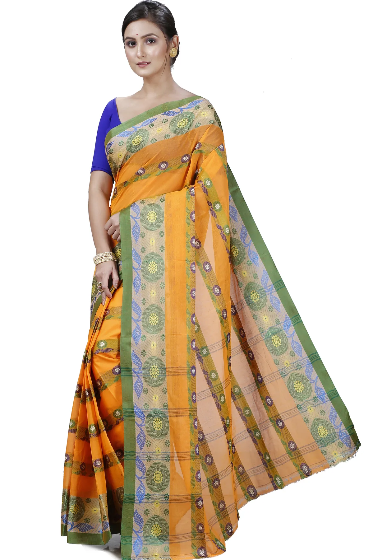 DipDiya Pure Cotton Yellow Uttara Bengal in Every Thread Tant Sarees