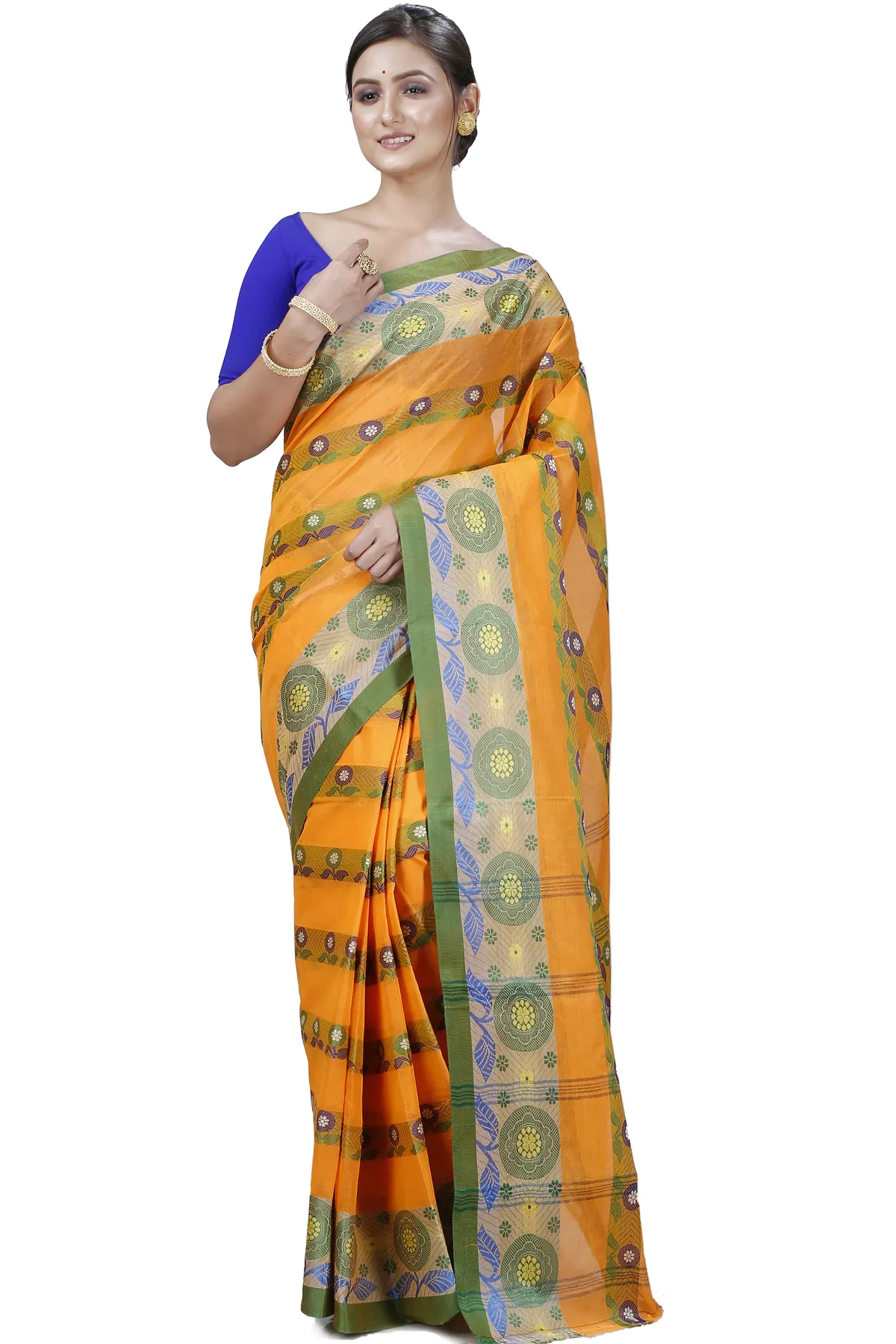 DipDiya Pure Cotton Yellow Uttara Bengal in Every Thread Tant Sarees