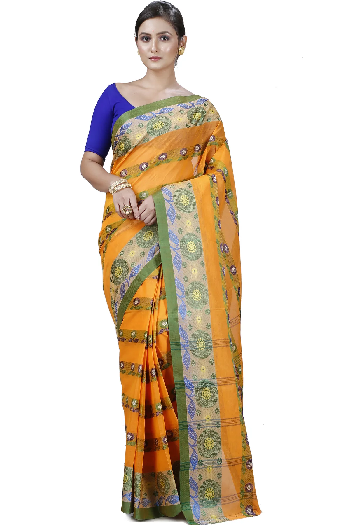 DipDiya Pure Cotton Yellow Uttara Bengal in Every Thread Tant Sarees