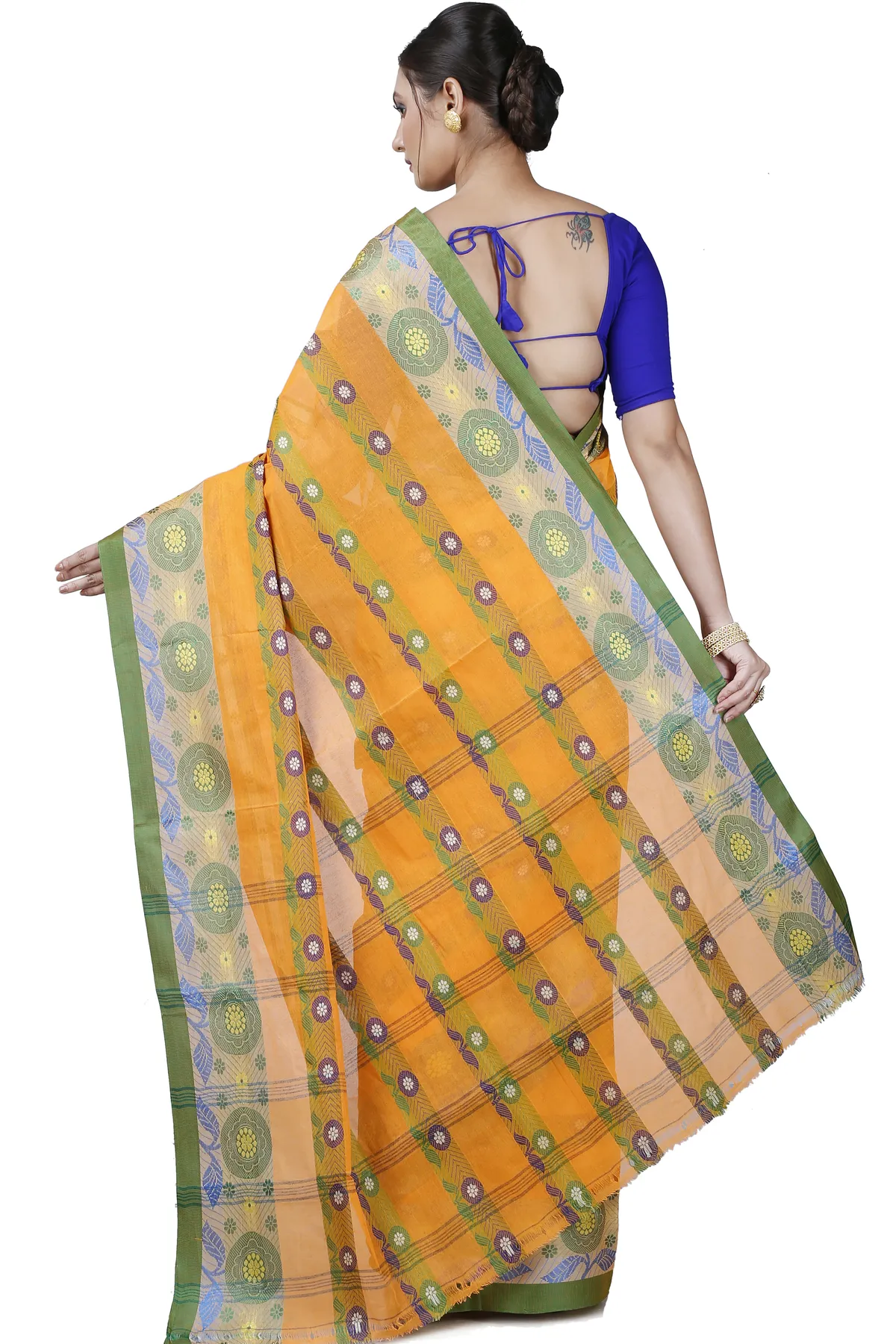 DipDiya Pure Cotton Yellow Uttara Bengal in Every Thread Tant Sarees