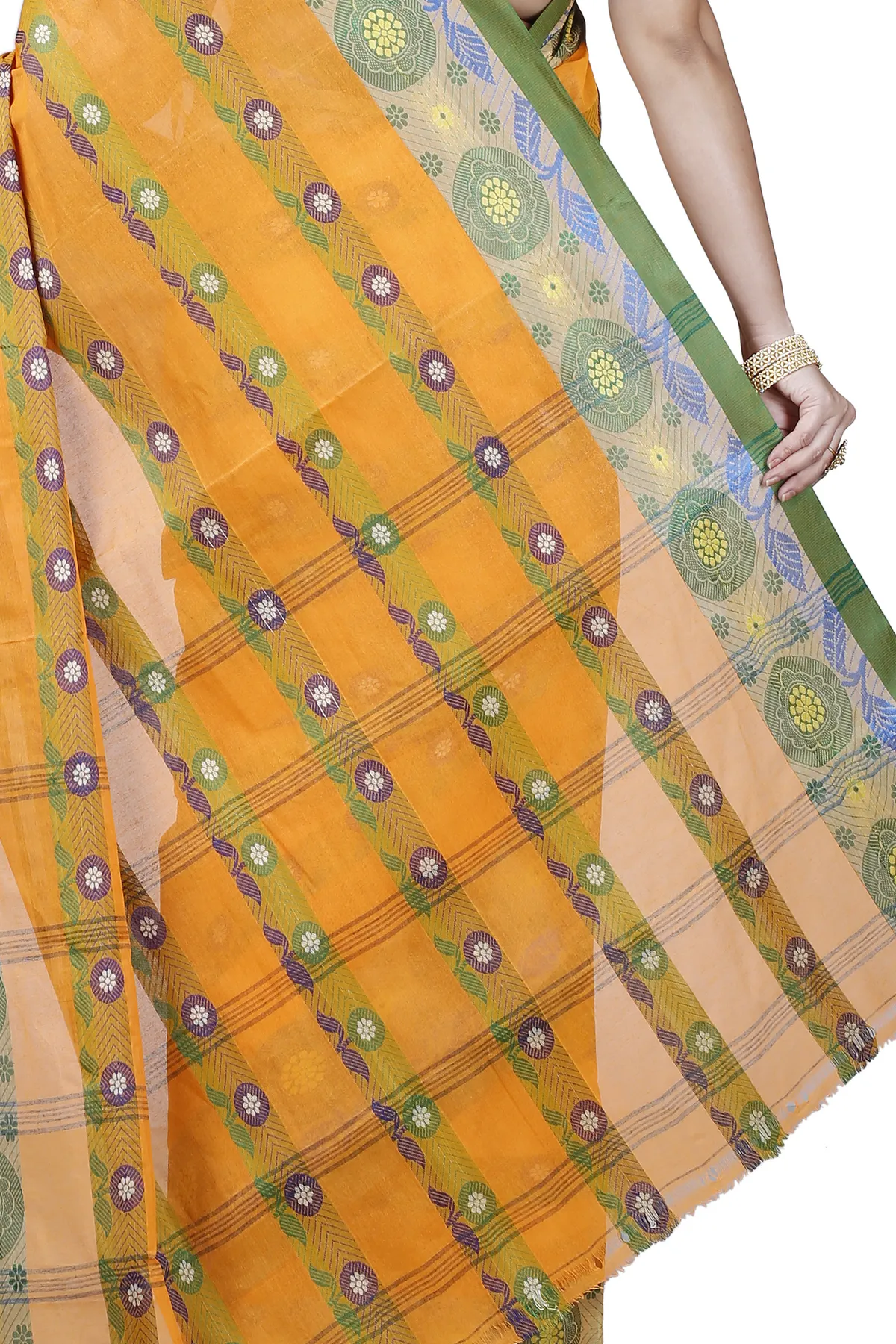 DipDiya Pure Cotton Yellow Uttara Bengal in Every Thread Tant Sarees