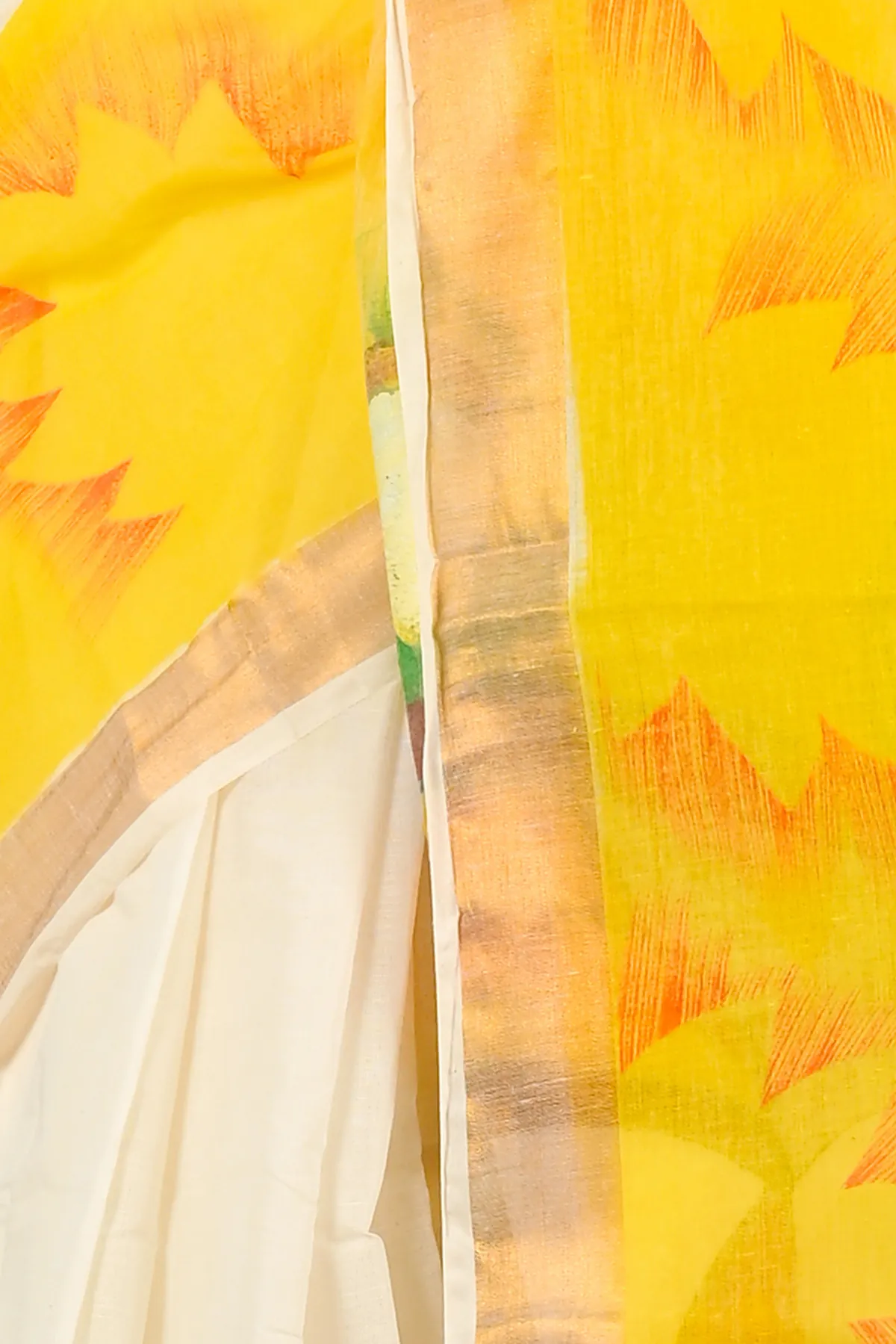 DipDiya Pure Cotton Yellow White Hataka Handcrafted Elegances Hand Painted Sarees